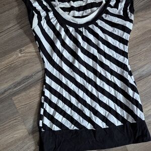 Almost Famous Diagonal Striped Black and White Tee